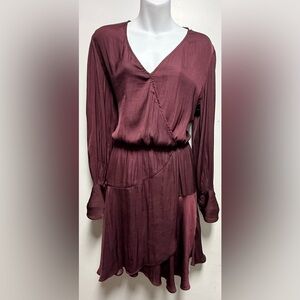 Socialite Red Ruffled V-Neck Long Sleeve Dress